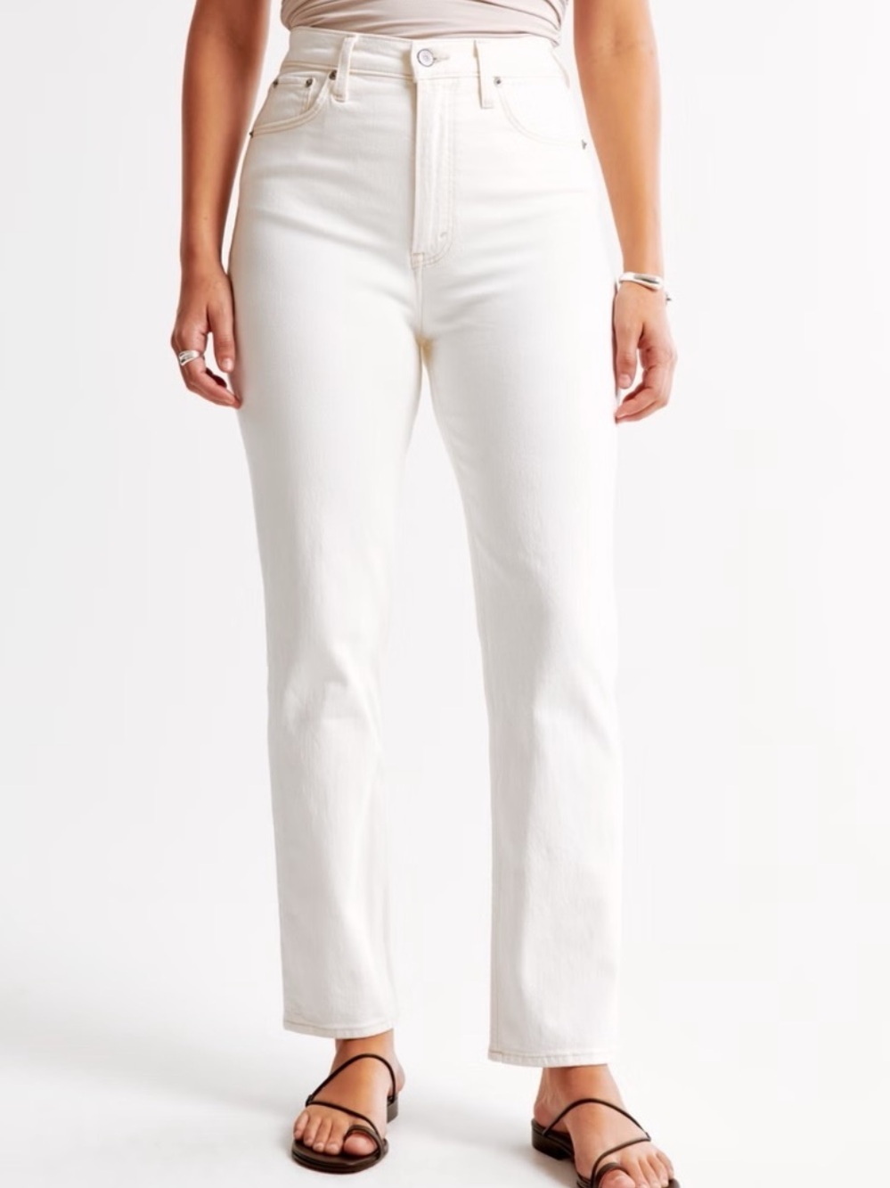 Abercrombie & Fitch The Ankle Straight Ultra High-Rise White Jeans Curve Love 28
